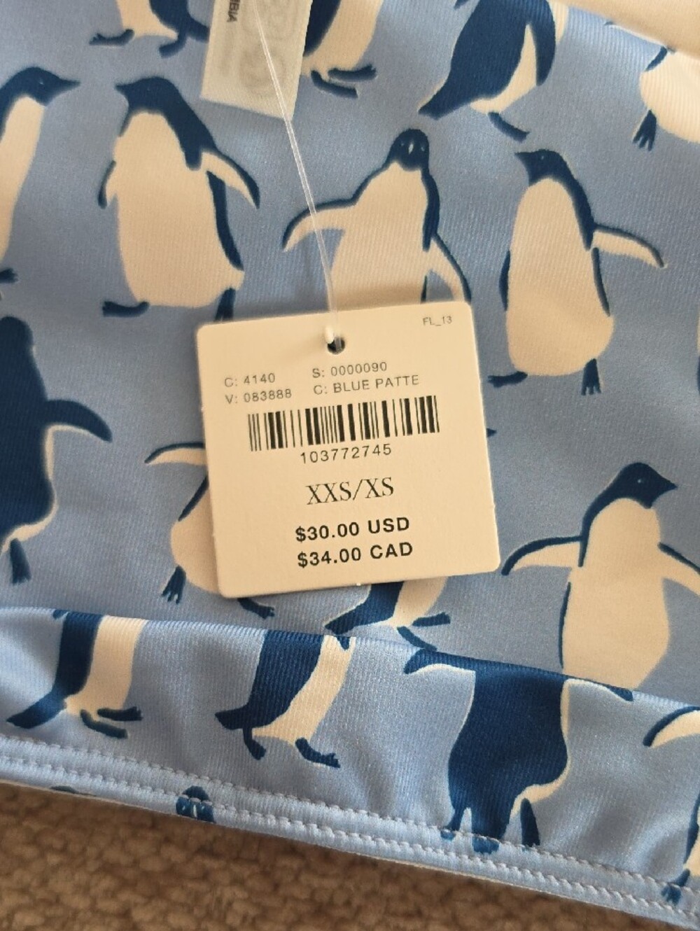 Anthropologie Blue Penguin Print Bralette & High-Waist Brief Set - Picture 7 of 8